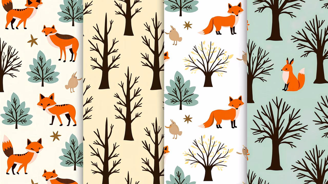 Whimsical woodland foxes in a modern illustration style.