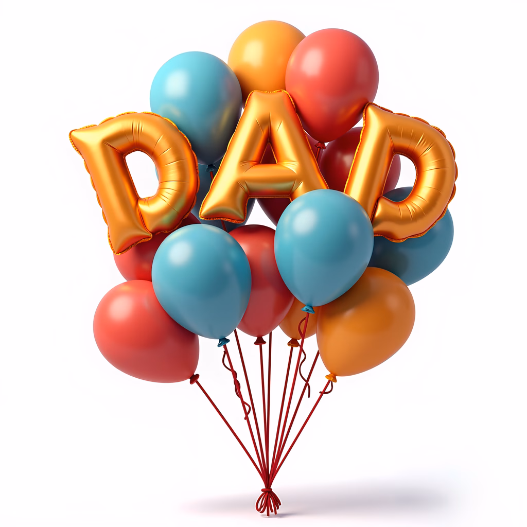 Bright balloons spelling 'DAD' for a festive celebration.