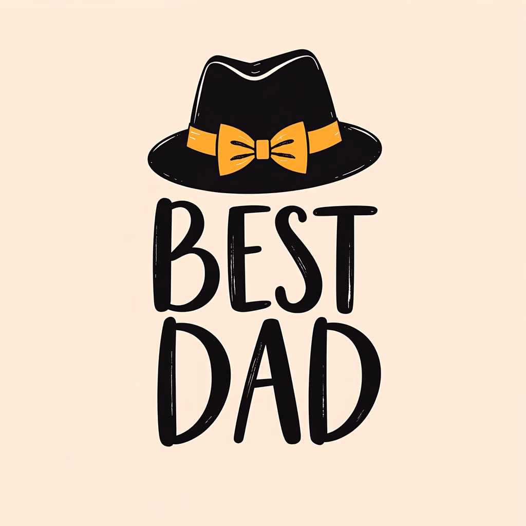 Hand-drawn lettering celebrating a father's day with a classic fedora and bow tie.