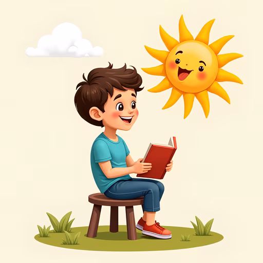 Boy Reading under the Happy Sun