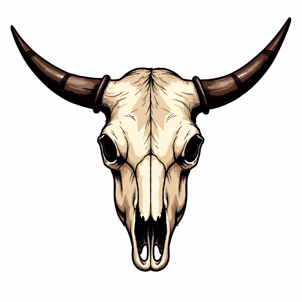 Detailed bull skull illustration showcasing strength and ruggedness.