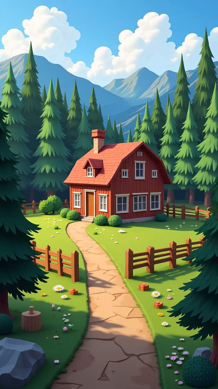 A tranquil cabin surrounded by nature in a picturesque landscape.