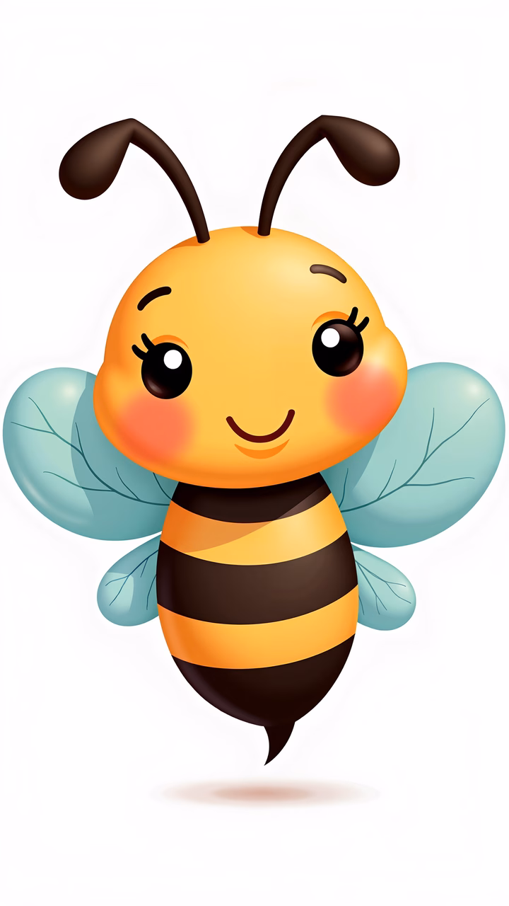 A cute cartoon bee with big eyes and a happy expression, perfect for kids!