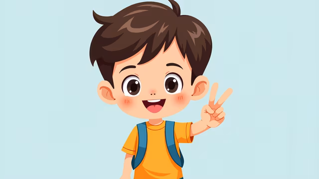 Cartoon Boy Making Peace Sign