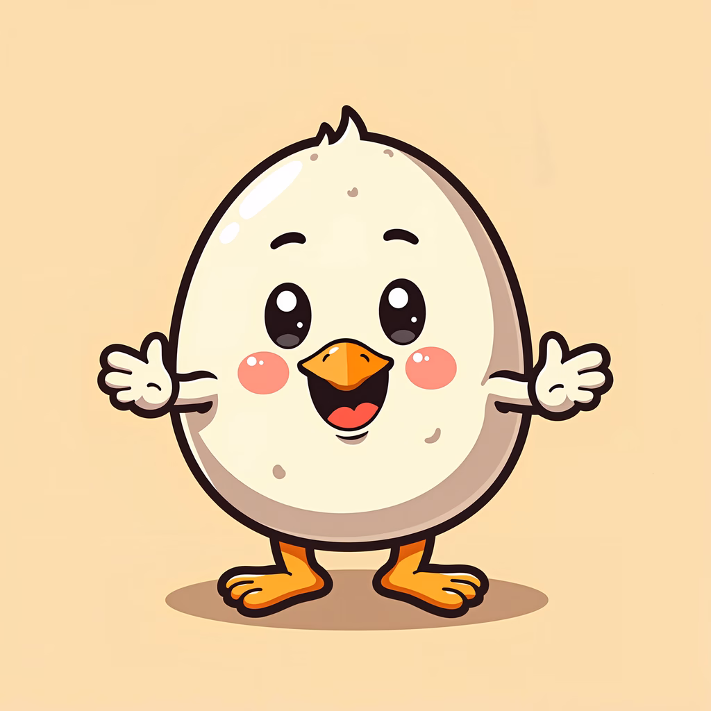 A joyful cartoon chick with rosy cheeks and big eyes, perfect for children's art.