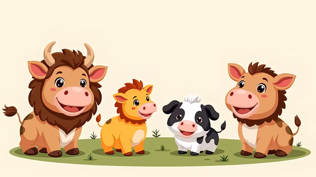 Cartoon Cow Family