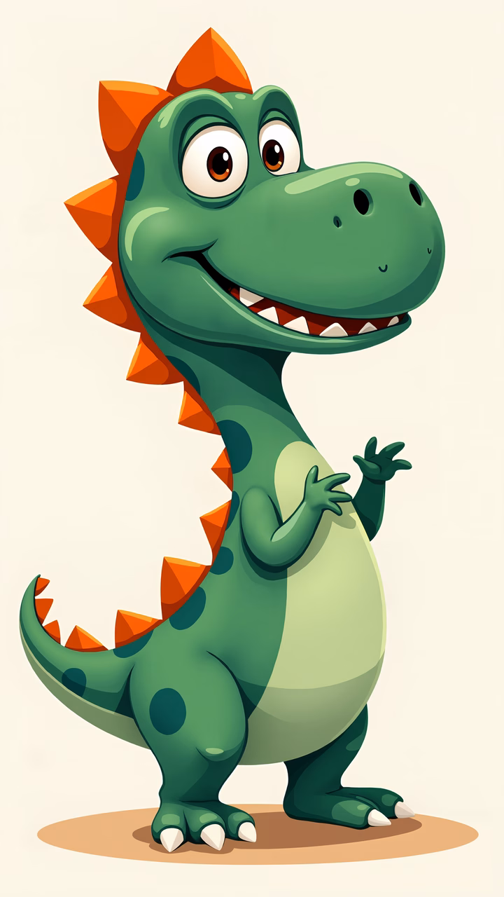 A cute, friendly dinosaur with orange spikes, perfect for children's art.