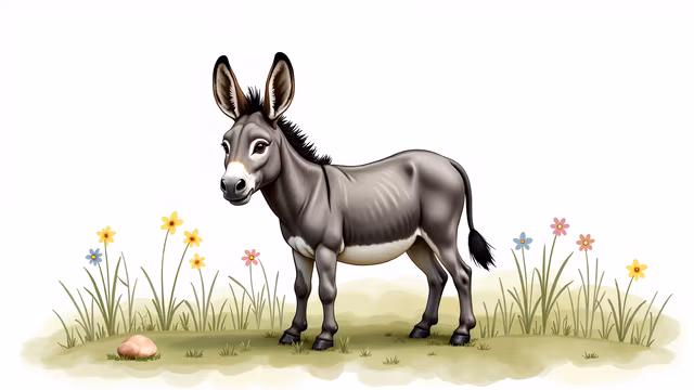 Cartoon Donkey in a Meadow