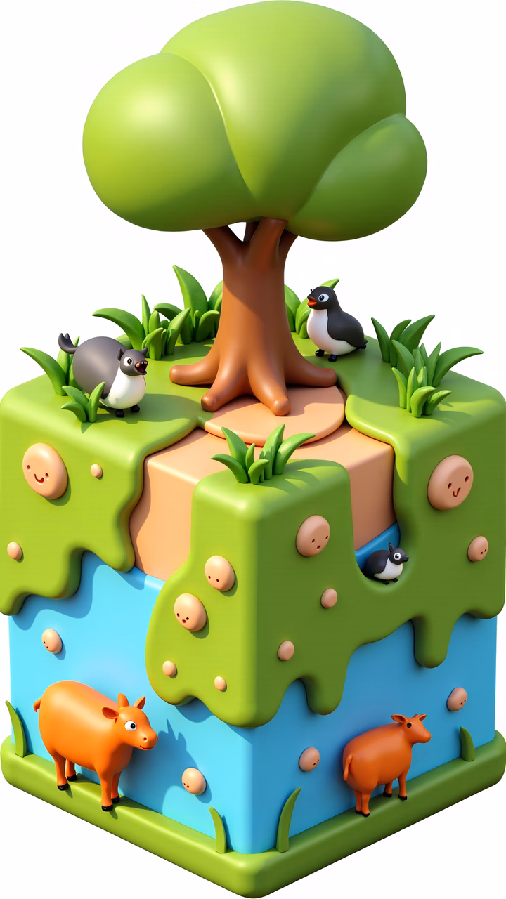 Whimsical forest scene with playful animals and bright colors.