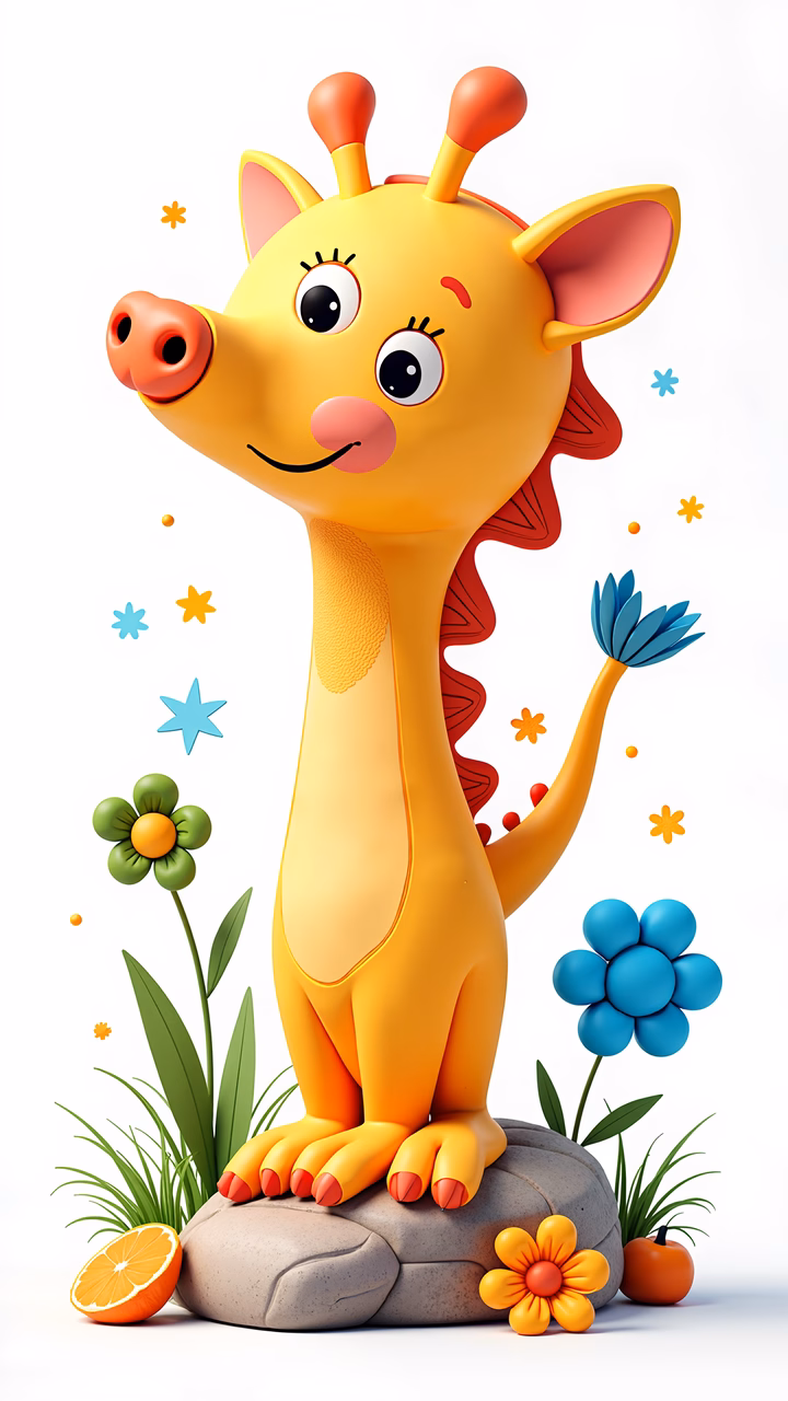 A cute giraffe surrounded by flowers in a cheerful illustration.
