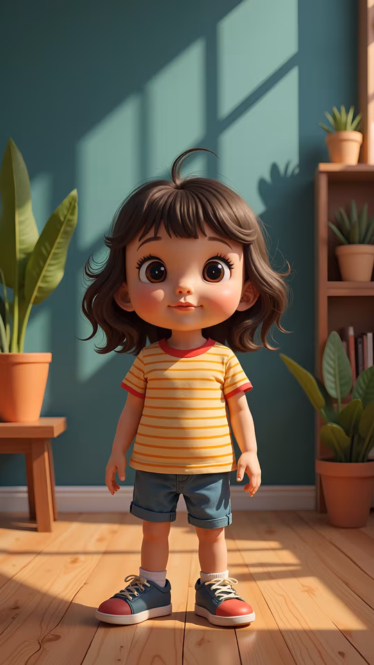 Cartoon Girl in Striped Shirt