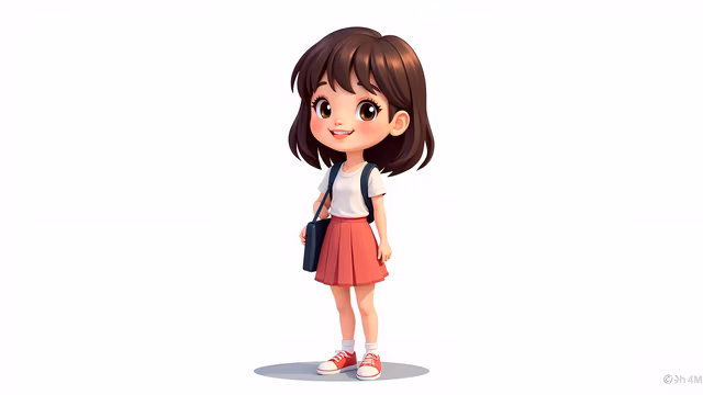 Cartoon Girl with Backpack
