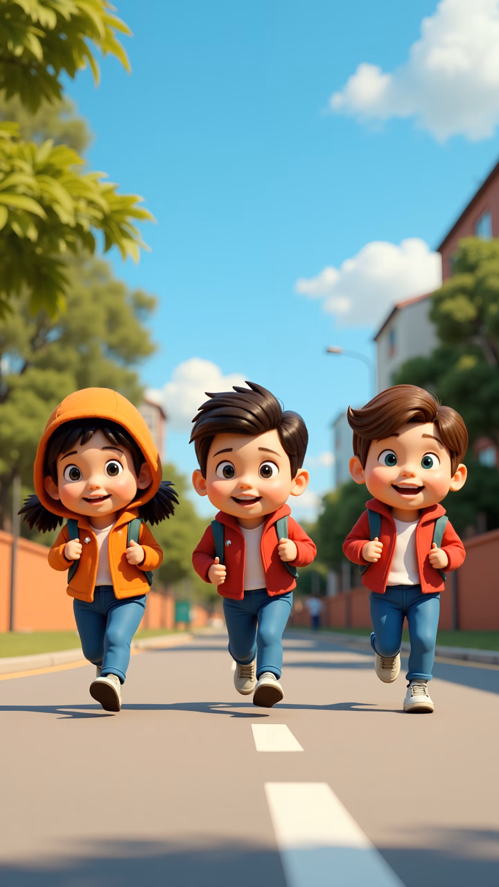Happy children running on a sunny day, full of energy and joy.