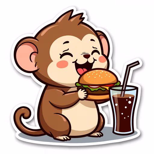 Cartoon Monkey Eating Burger