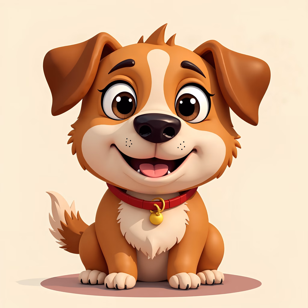 A cute cartoon puppy with big eyes and a happy expression.