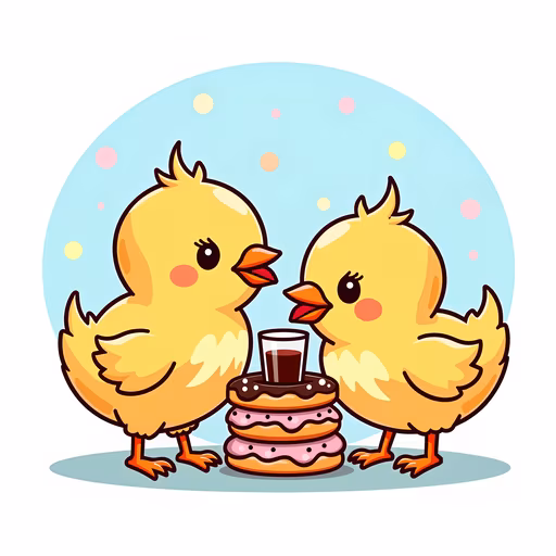 Chickens Sharing Donuts
