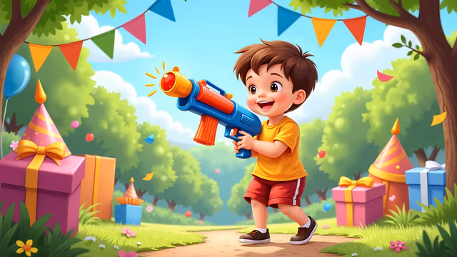 Child Playing with Water Gun