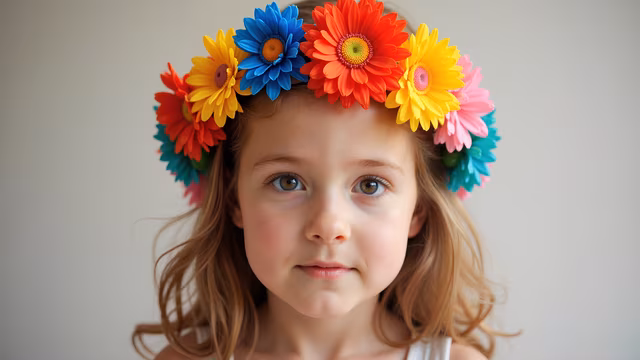 Child with Colorful Flower Crown