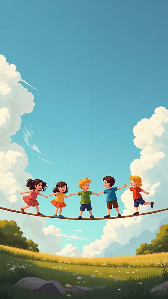 Children Balancing on a Rope