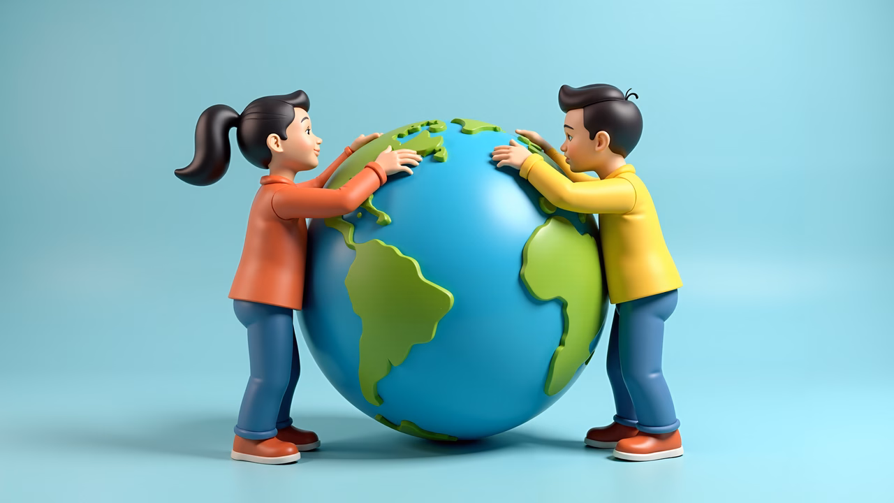 Children holding Earth, unity, hope, global care