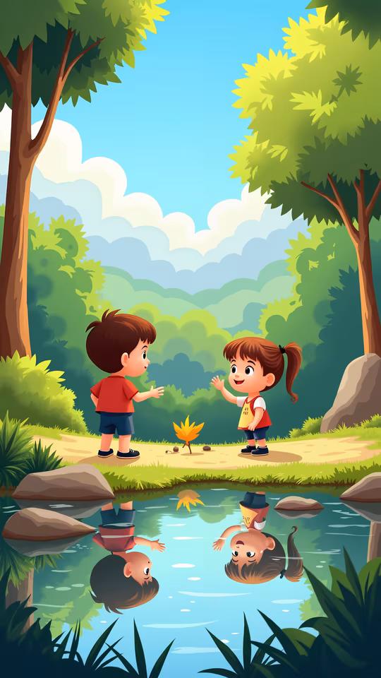 Children Playing by the Pond