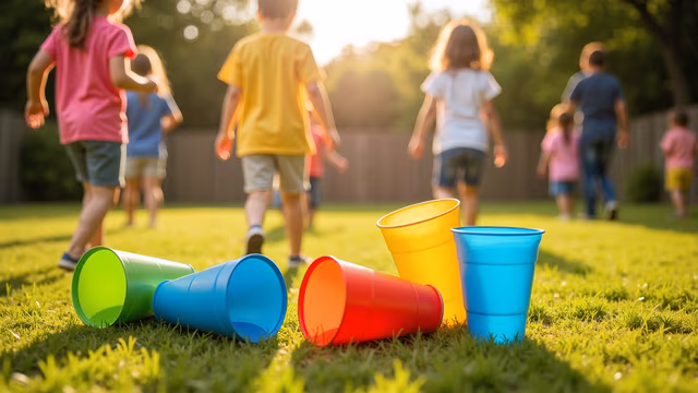 Children Playing with Colorful Cups
