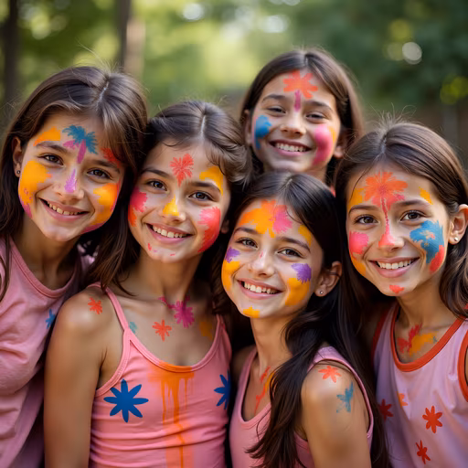 Children's Faces Painted with Flowers
