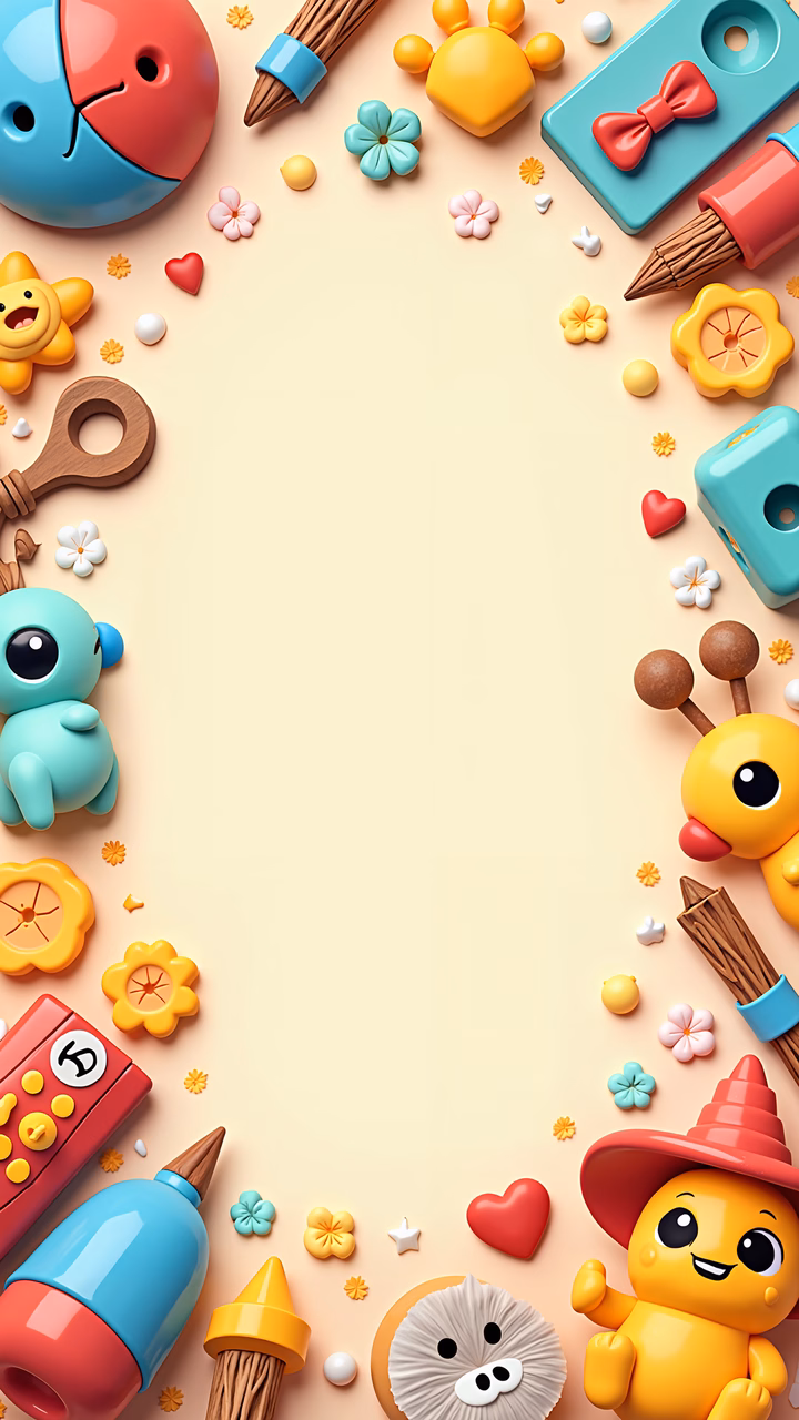 Brightly colored toys and objects create a cheerful and inviting scene for children's products.