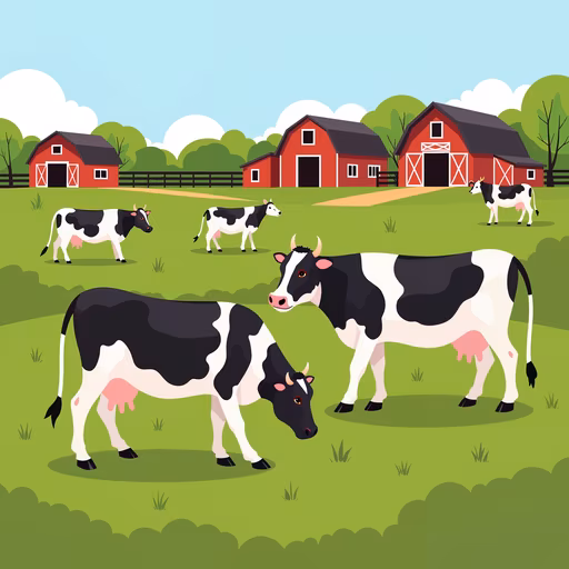 Cows Grazing on a Farm