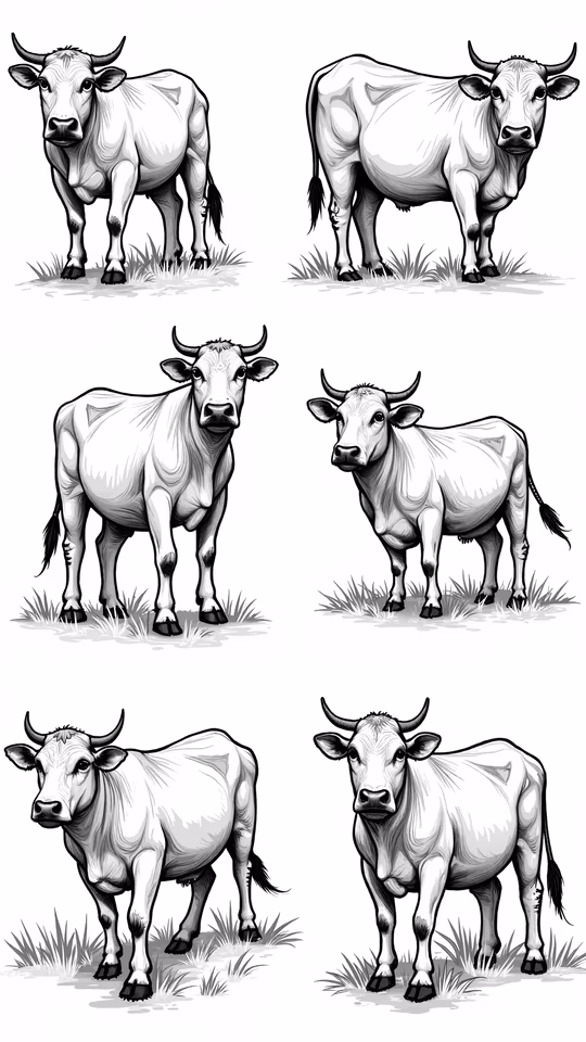 Cows in Monochrome Illustration