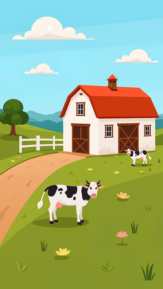 Cows in Pastoral Illustration