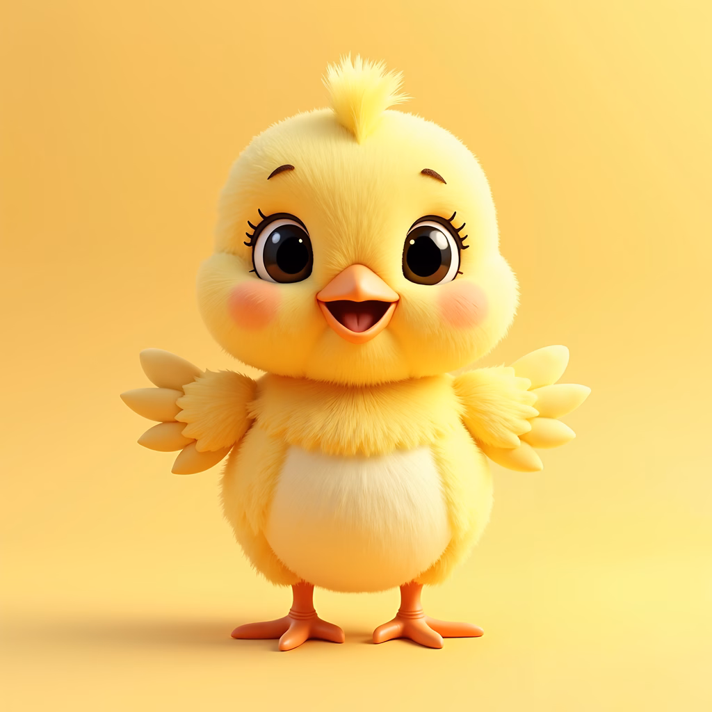 A cute cartoon chick with big eyes and a happy expression, perfect for children's art.