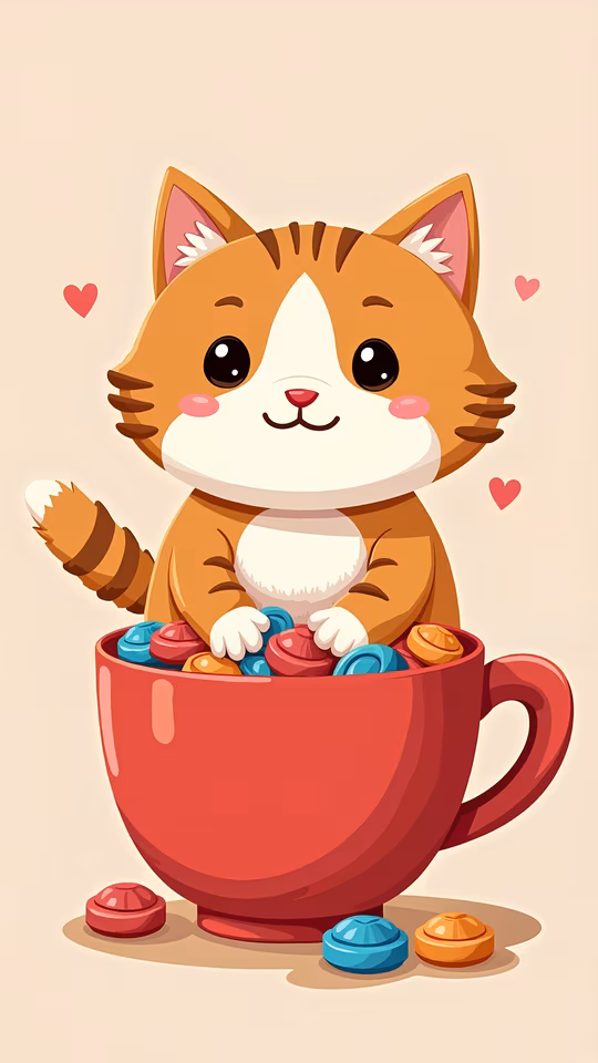 Cute Cat in a Candy Cup