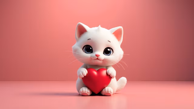 Cute Kitten Holding Heart