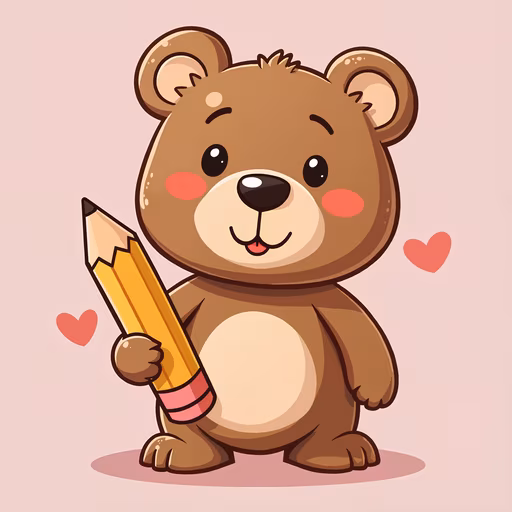 Cute Teddy Bear Holding Pencil