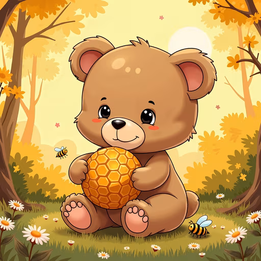 Cute Teddy Bear with Honeycomb