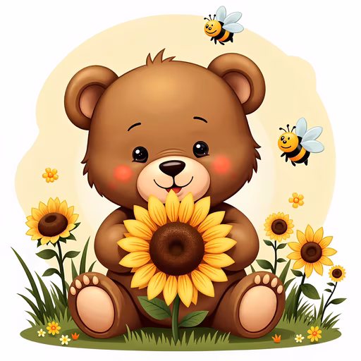 Cute Teddy Bear with Sunflower