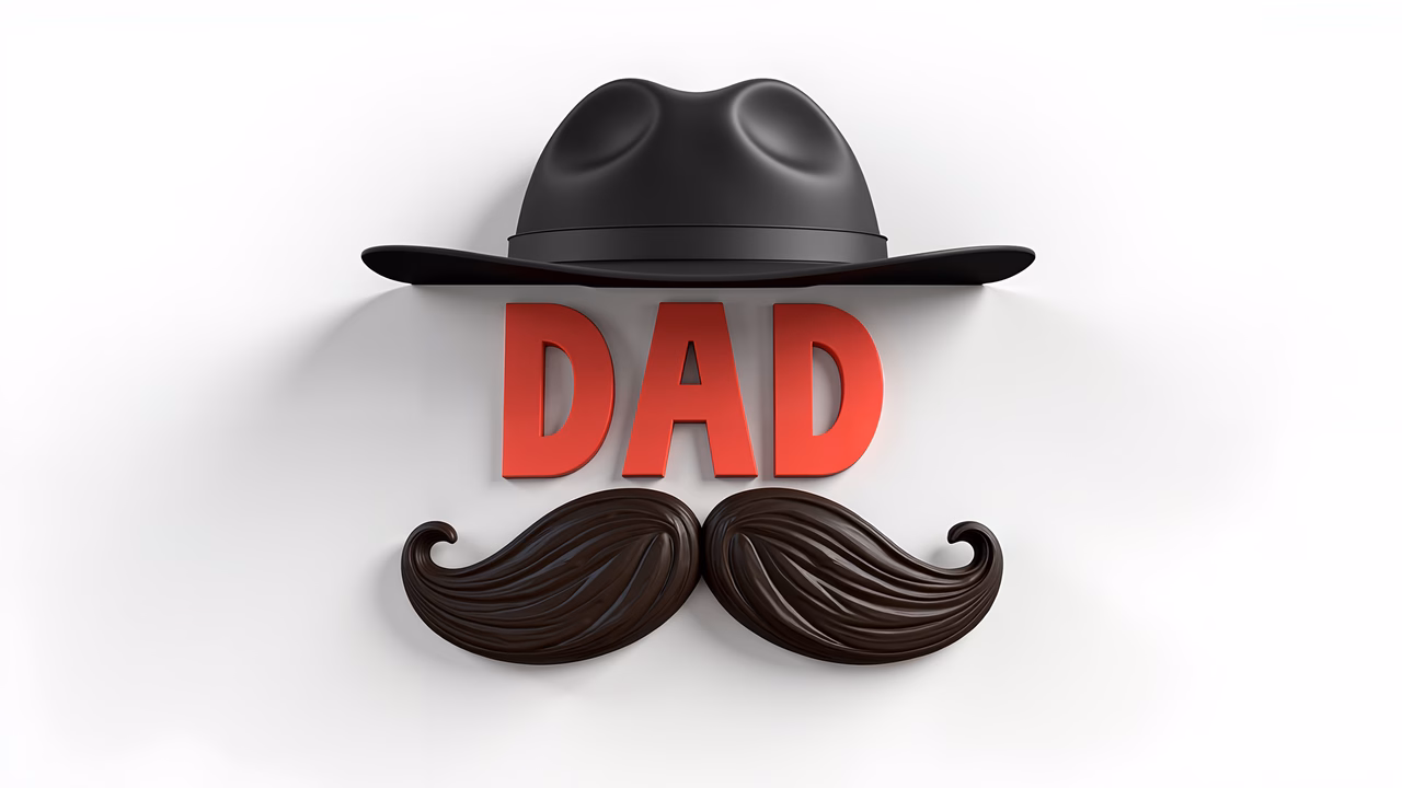Bold 'DAD' text with cowboy hat and mustache, perfect for Father's Day!