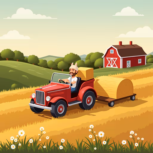 Farmer Driving Red Tractor