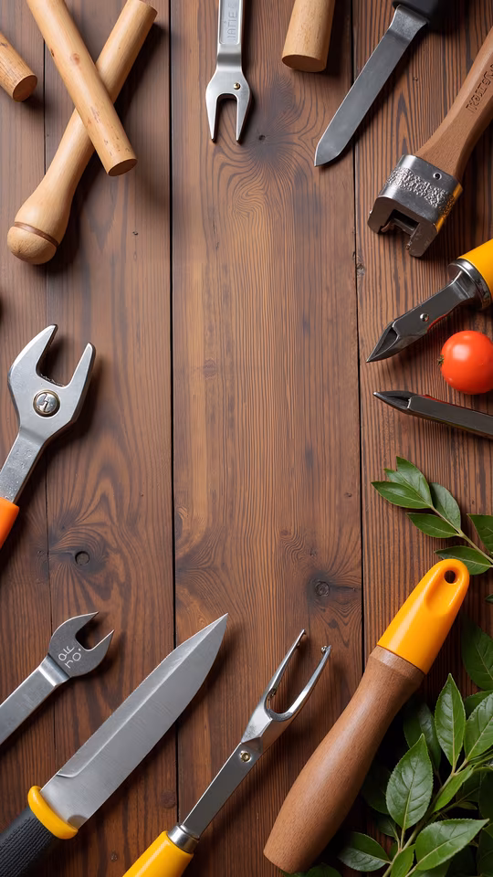 Garden Tools on Wood