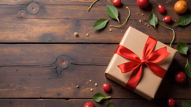 Gift Box on Wooden Table