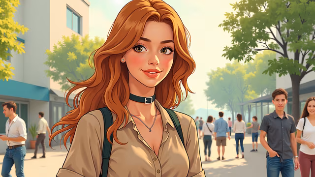 Girl Walking Through a Busy Street