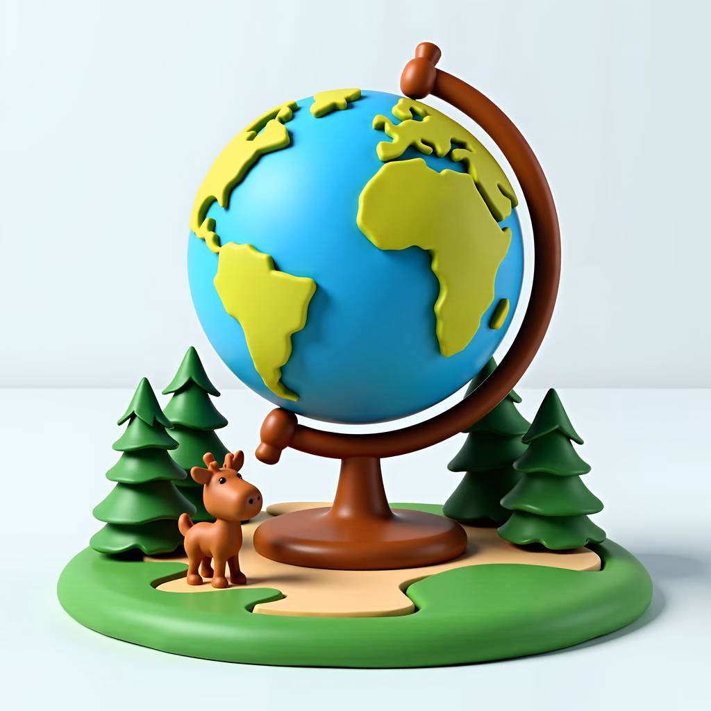 Playful globe with deer in a colorful, child-friendly setting.