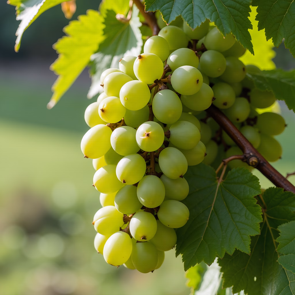 Close-up of ripe green grapes on a vine, highlighting their natural beauty.