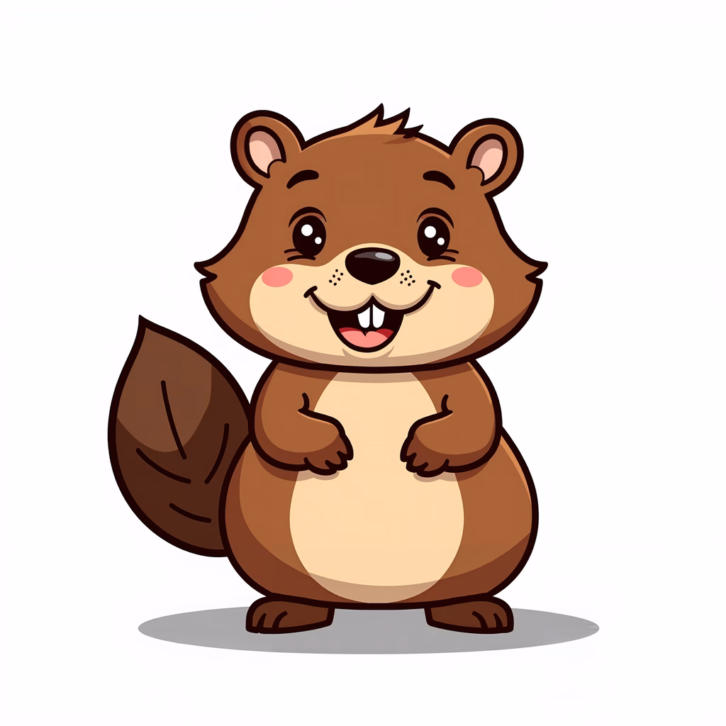 A cute cartoon beaver with a big smile and rosy cheeks, perfect for children's art.