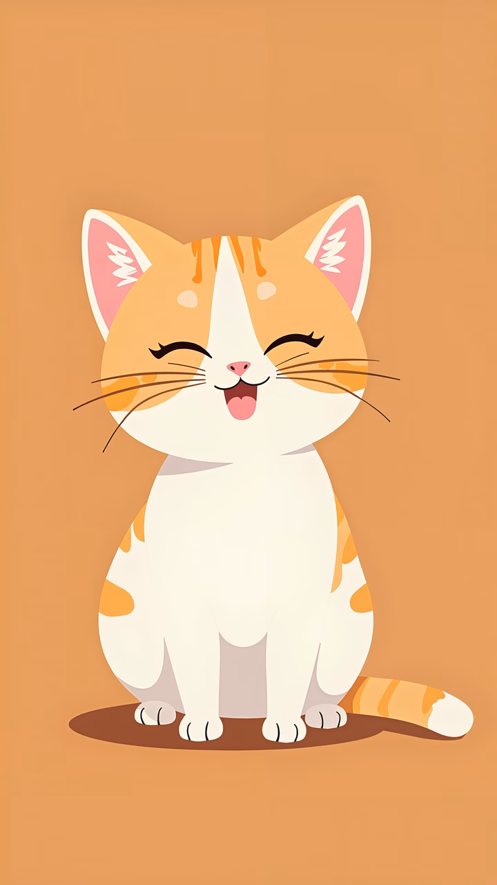 A cute, happy cat illustration with warm colors and joyful expression.