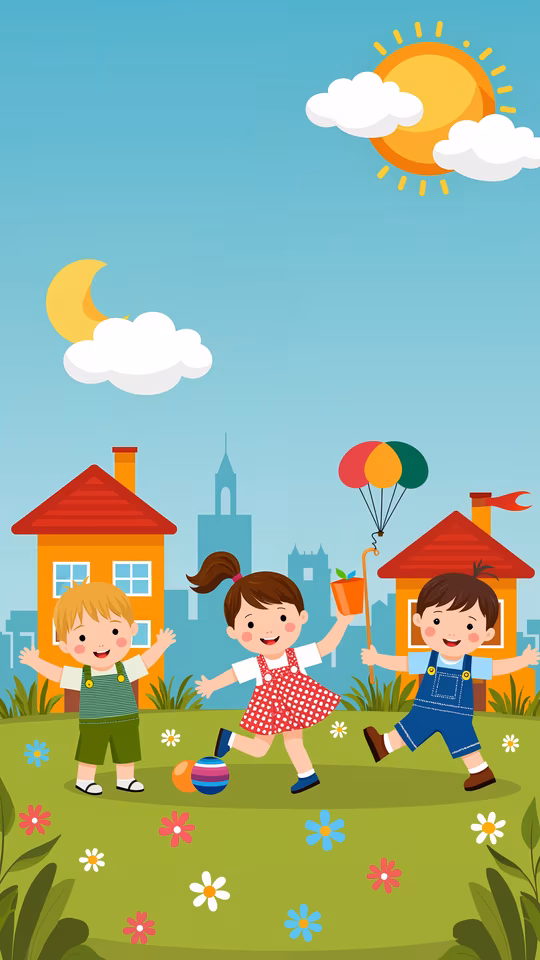 Happy Children Playing Illustration