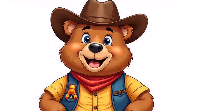 Happy Cowboy Bear Illustration