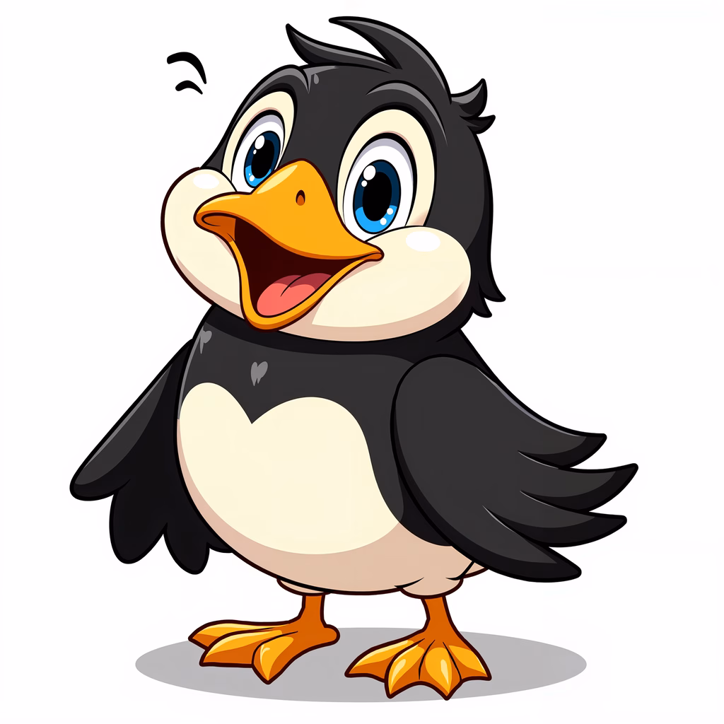 A cute, cartoon-style penguin with a joyful expression, perfect for children's art.
