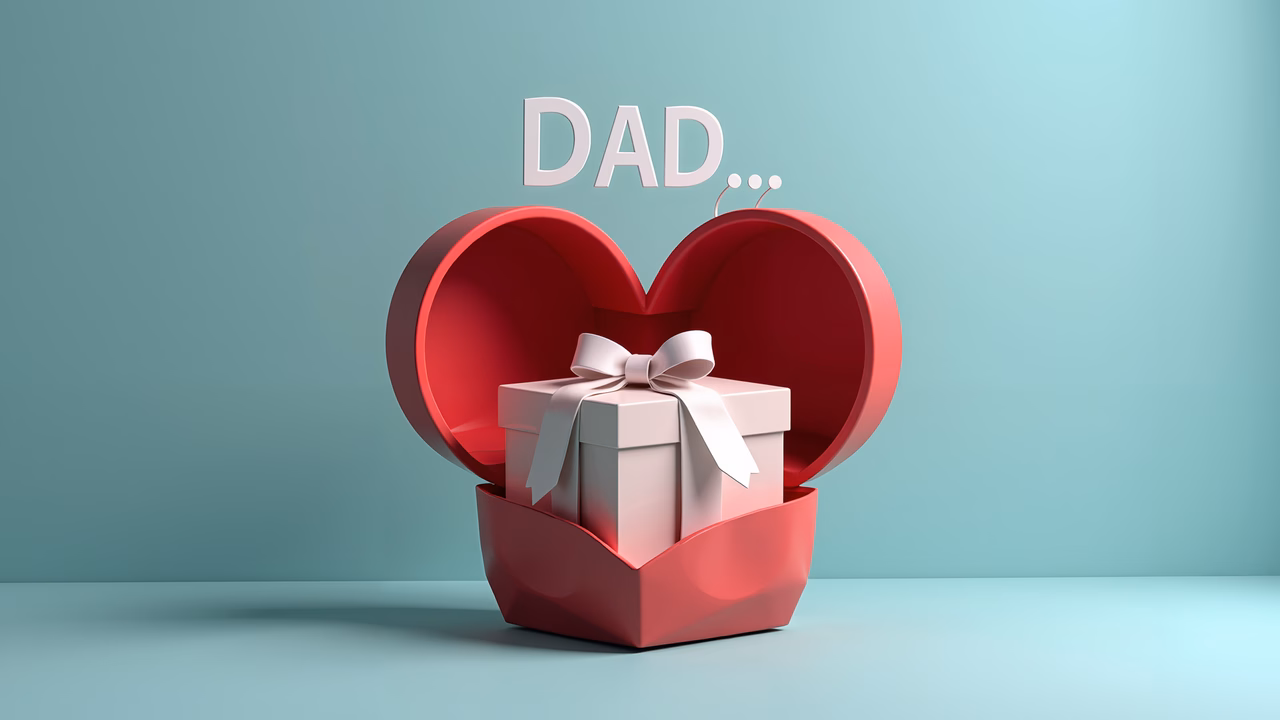 A heart-shaped gift box with a ribbon, perfect for Father's Day!
